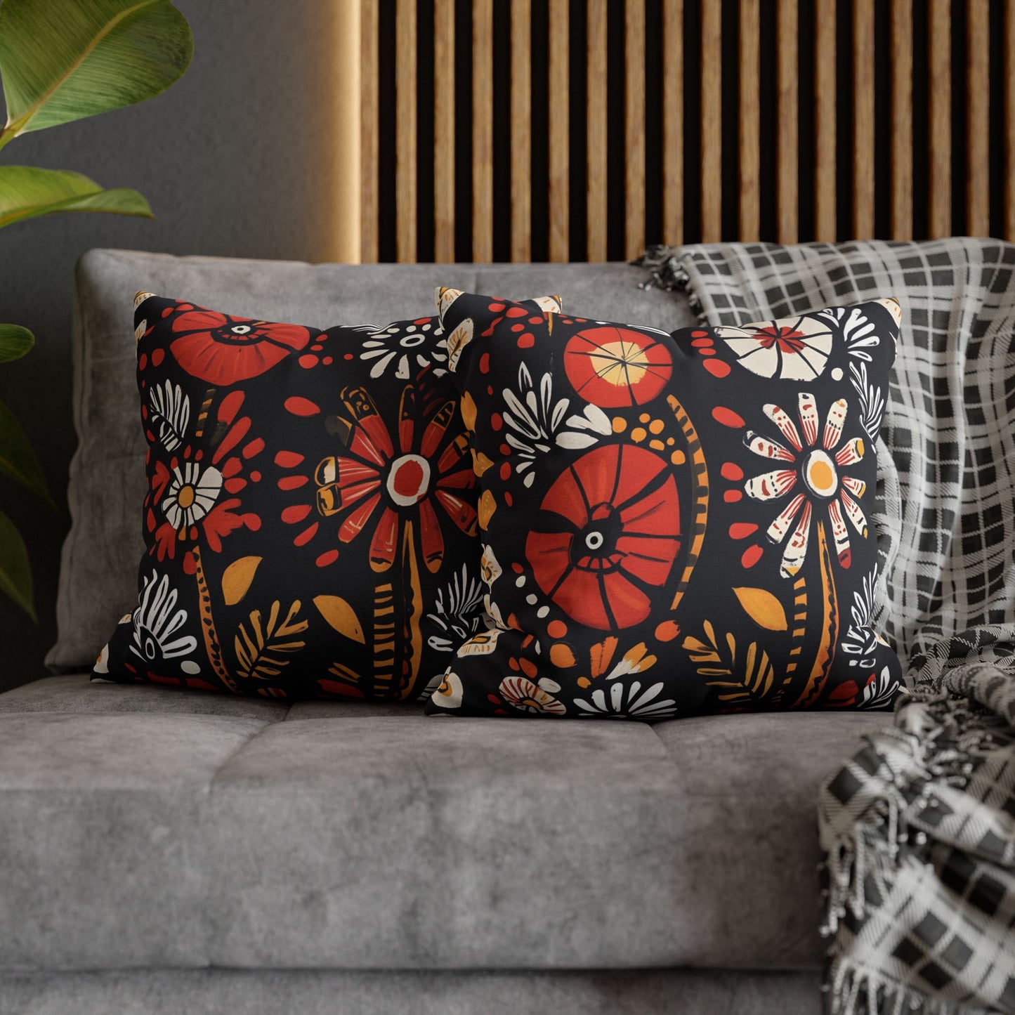 Boho Chic Floral Pillow Cover – Bold Indoor Decor | Spun Polyester Square Pillowcase | Decorative floral pillow