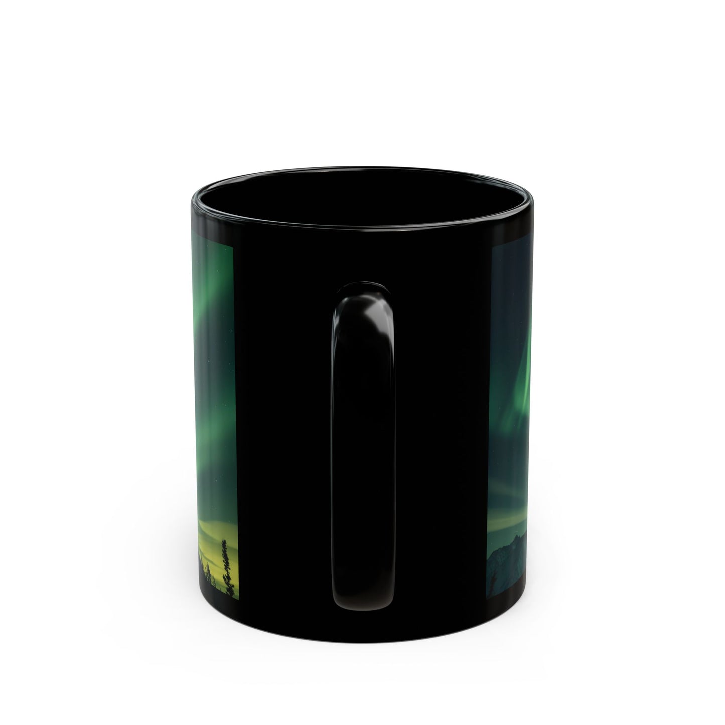 Enchanting Northern Lights Black Ceramic Mug | Black Ceramic Aurora Borealis Mug | Enchanting Mountain Night Sky Mug