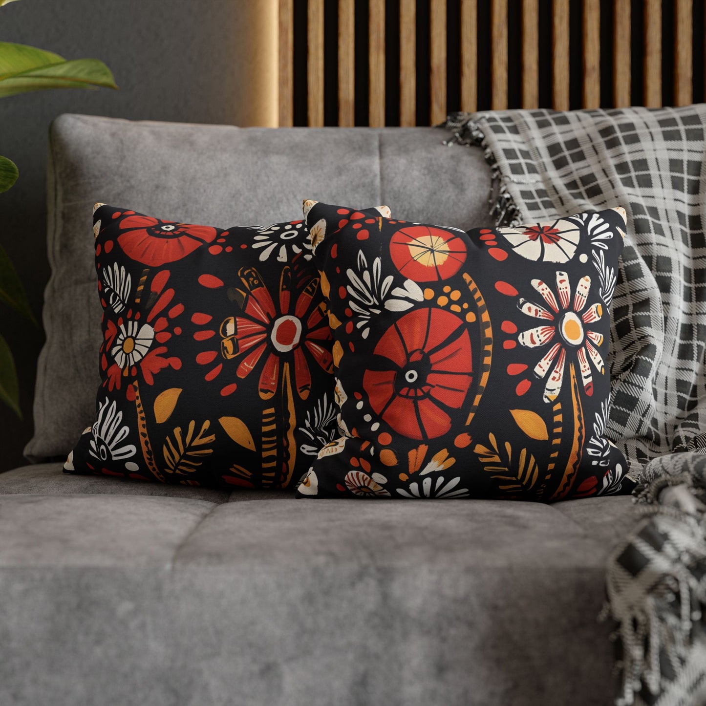 Boho Chic Floral Pillow Cover – Bold Indoor Decor | Spun Polyester Square Pillowcase | Decorative floral pillow