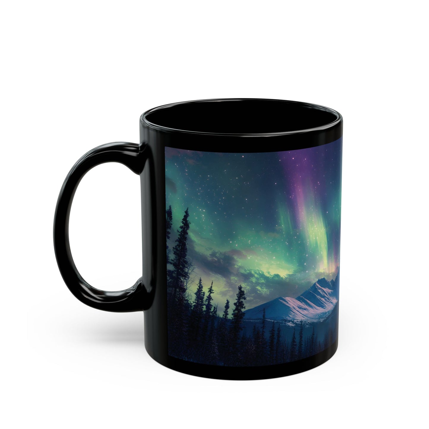 Enchanting Aurora Borealis Black Ceramic Mug | Northern Lights Mug