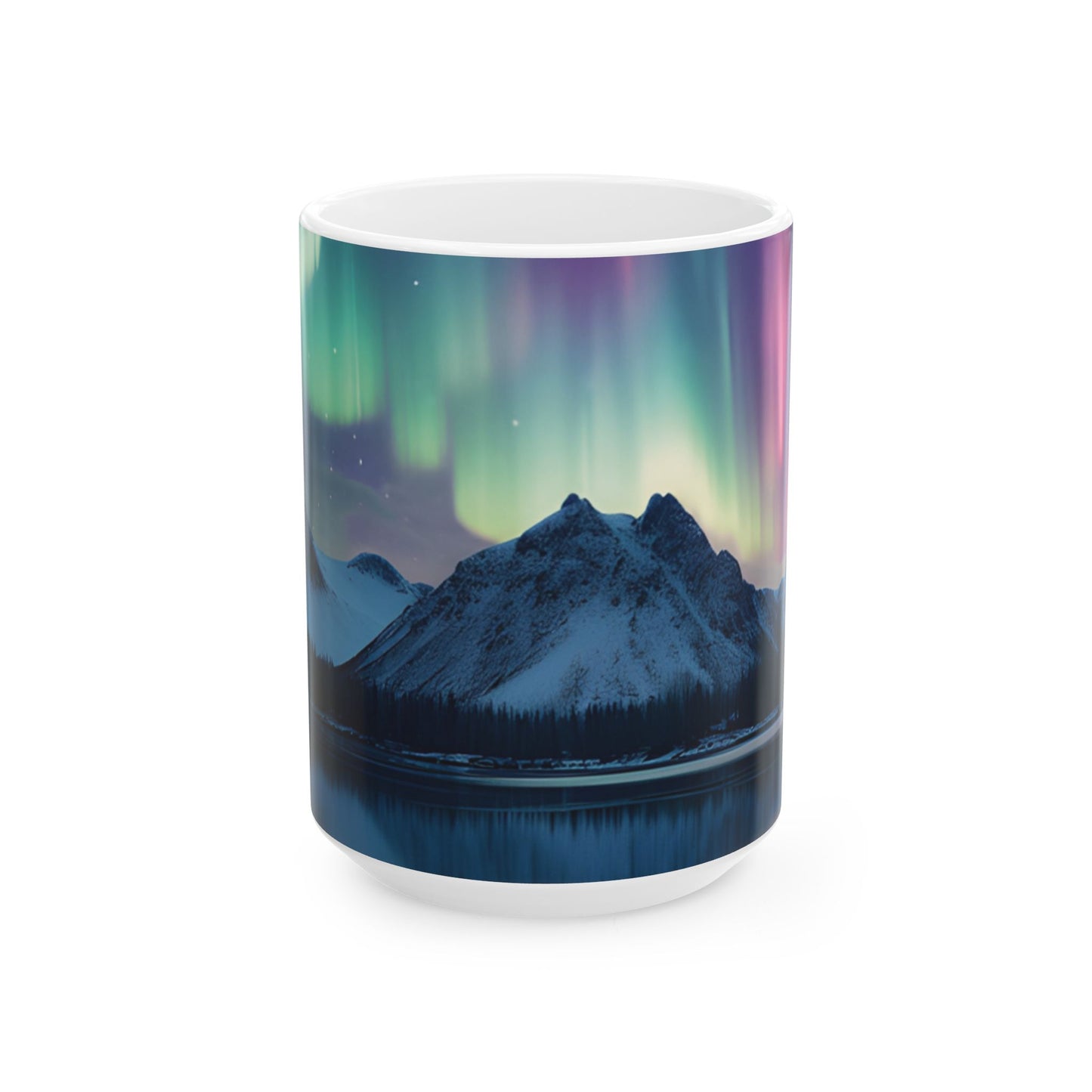 Aurora Borealis Ceramic Mug 11oz, Northern Lights, Dancing lights, Yukon, Alaska, Iceland, Scandinavia, Norway, Nature, Natural, Mountains